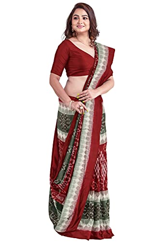 Image of Odisha Sambalpuri Handloom Ikat Women's Cotton Saree, Odisha Handloom Handmade Pure Cotton Khandua Saree, Ikkat Orissa Traditional Handloom Saree Without Blouse