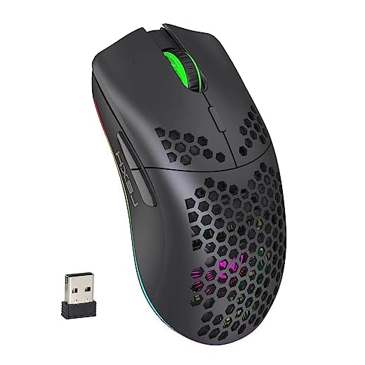 mewmewcat T66 RGB 2.4G Wireless Gaming Mouse RGB Lighting Charging Mouse com DPI Ajustável Design Ergonômico para Desktop Laptop Preto,Mouse sem fio 2.4G