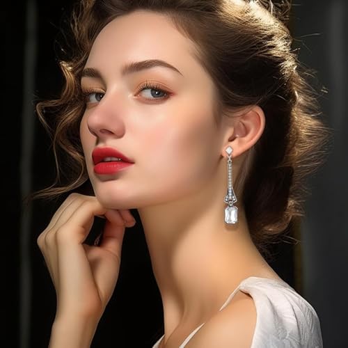 TRWWELL 1920s Gatsby White Earrings Roaring 20s Vintage Long Dangle Flapper Earrings Retro Rhinestone Earrings for Women Prom Wedding Halloween Party Costume Decoration by TRWWELL - Image 4