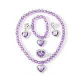 TASMAI MARKETING Girls Princess Jewellery Set – Heart Pendant Necklace, Bracelet & Clip-On Earrings,Ring – Dress-Up Accessories for Kids, Toddler Costume Jewelry, Party Favor Gift Set (Purple)