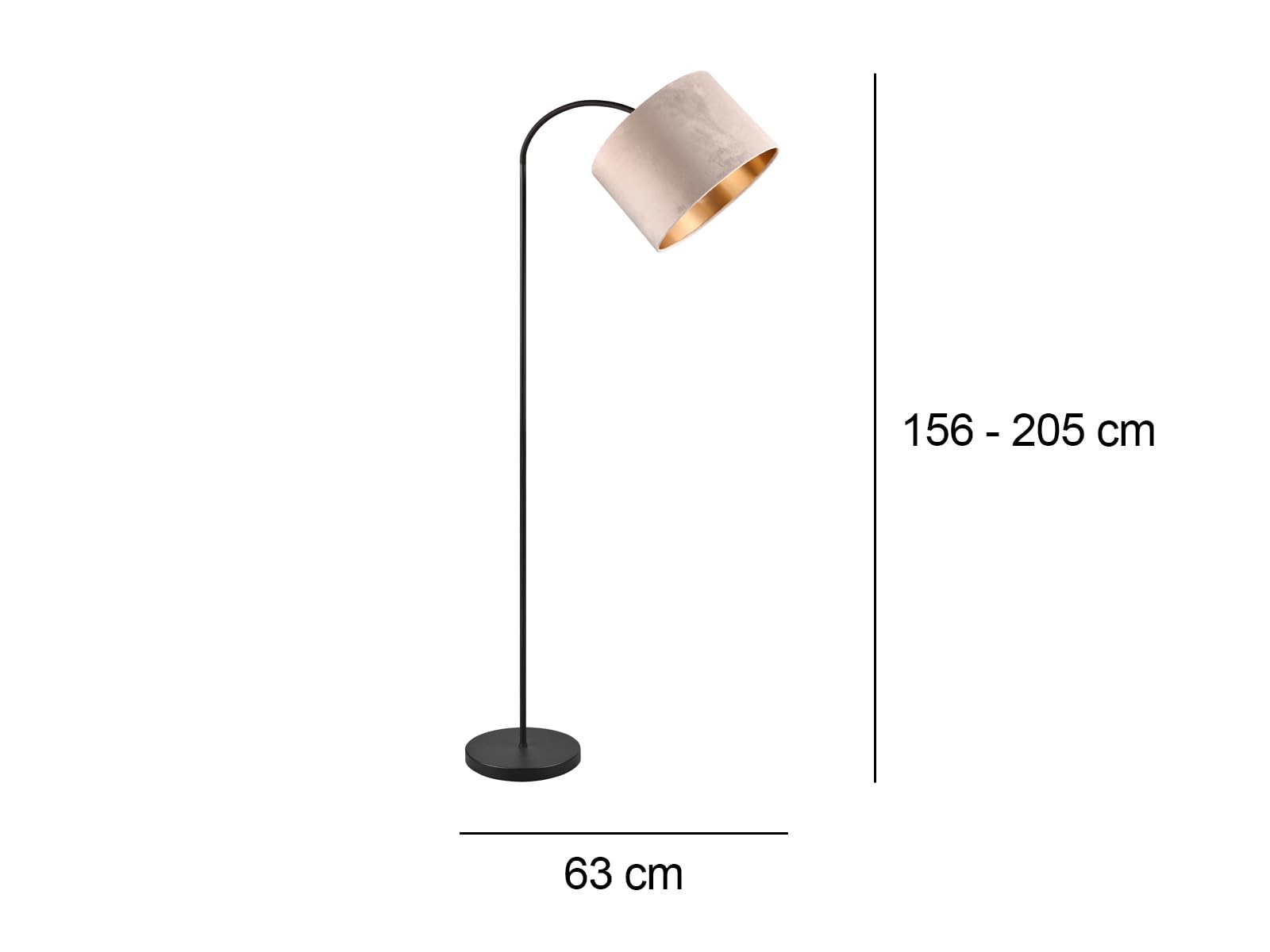 Stehleuchte mit Samt Lampenschirm Beige, innen Gold, Höhe 156cm