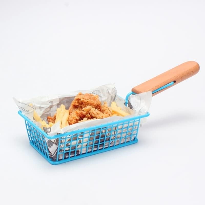 Fryer Basket, Fryer Basket/Skimmer Spoon Creative Blue French Fries Basket Fried Chicken Snack Basket Stainless Steel Snack Plate Fried Food Basket(Large)