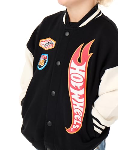 Hot Wheels Boys Bomber Jacket | Kids Flame Logo Graphic Print Varsity Jacket in Black | Childrens Baseball Jacket4