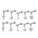 TOVINANNA Juego de 10 Pendientes de Acero Inoxidable para Cartílago Formas de Cruz Luna Estrella Figura de Insecto y Corazón Hipoalergénicos Ligeros y Resistentes para Uso Diario y