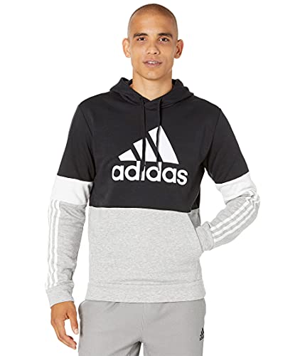 adidas Color-Block Pullover Hoodie Black White LG