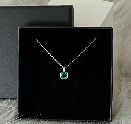 Michooyel Sterling Silver Cubic Lab-Created Emerald Pendant Necklace Cubic Zirconia Charm Necklace For Women Girls #TOP6
