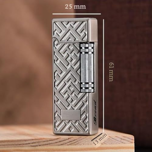 Briquet vintage en métal avec silex - Mini briquet au butane à flamme douce (sans butane) (Argent) – vue 5