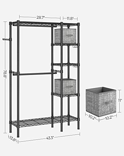 Songmics Garment Rack Heavy Duty Clothes Rack, Freestanding Portable Wardrobe Closet For Hanging Clothes With 2 Storage Boxes, 8 Hooks, Adjustable Wire Shelves, 2 Hanging Rods, Black Ulgr422B01 #TOP6