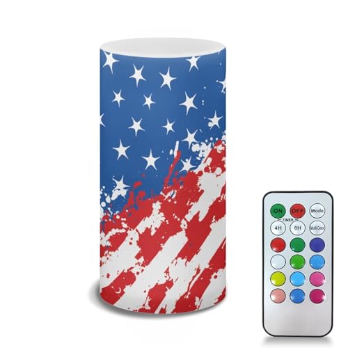 Poceacles 4th of July Flameless Candle Flame Effect Realistic LED Lights Patriotic USA American Flag Battery Operated Flameless Table Lamp for Fourth of July Decor, US Flag Stars and Stripes