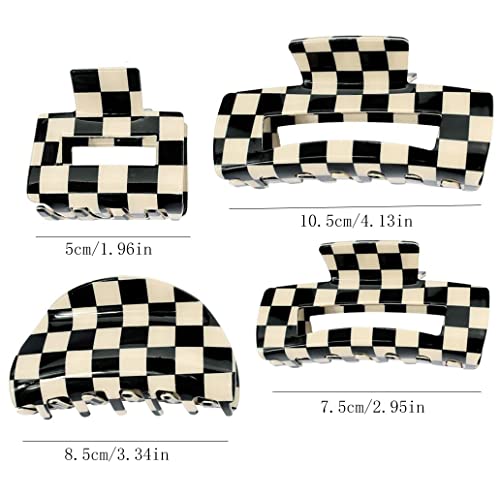 4Pcs Checkered Hair Claw Clips, Betterjonny Square Checker Barrettes Cute Non Slip Hair Jaw Clips Hair Accessories For Girls And Women Thick Thin Hair #TOP3