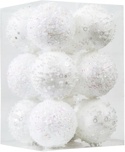 Christmas Ball Ornaments,White Shatterproof Foam Christmas Tree Decorations,Glitter Hanging Balls for Xmas Holiday Party Home Decor(70mm/2.75",12 Counts)
