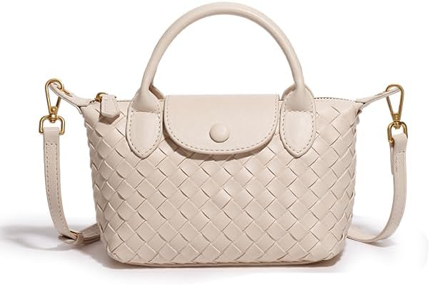 Small Vegan Leather Crossbody Bags For Women, Mini Woven Dumpling Handbag, Cute Top...