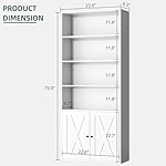 Shintenchi Bookshelf, Industrial Bookshelves and Bookcases with Doors Floor Standing 6 Shelf Display Storage Shelves 70.6 inches Tall Bookcase for Home Office, Living Room (White) - Image 3