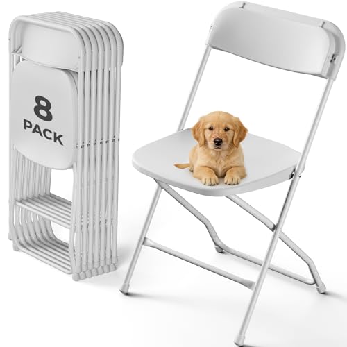 MAKE CHANGES White Folding Chairs 8 Pack, Plastic Folding Chairs for Outside, Heavy Duty Foldable Chairs, Sturdy Metal Folding Chairs, 350 lbs Capacity, for Patio, Garden, Party by MAKE CHANGES - Used condition - US$88.17