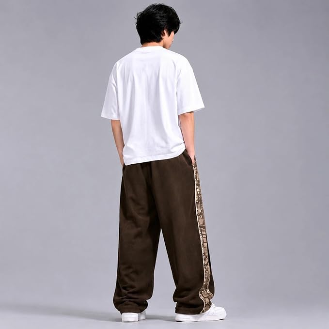 VEXUA Men's Baggy Printed Track Pants, Brown, 2XL - Image 3