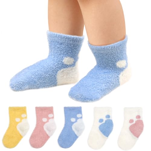 YINXIANJIN 5Packs Coral Fleece Baby Socks for Winter Cozy Fluffy Soft Warm Thermal Plush Socks for Infant Boys Girls Kids (US Age 0 Months 12 Months)