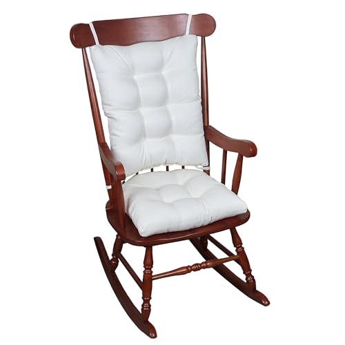 Klear Vu Omega Non-Slip Rocking Chair Cushion, Assembled in USA, Thick Tufted Design, Includes Seat Pad & Back Pillow with Ties, 17x17 Inches, 2-Piece Set, Solid Ivory