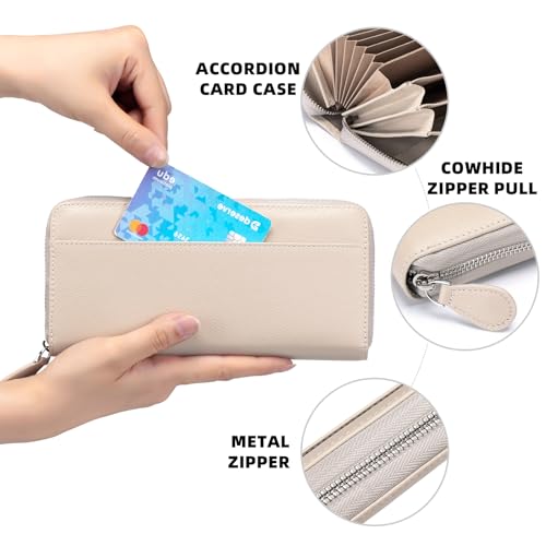 Image of RFID Blocking Womens Zipper Wallet Leather Large Capacity Billfold Clutch Zip Around Wallets for Women