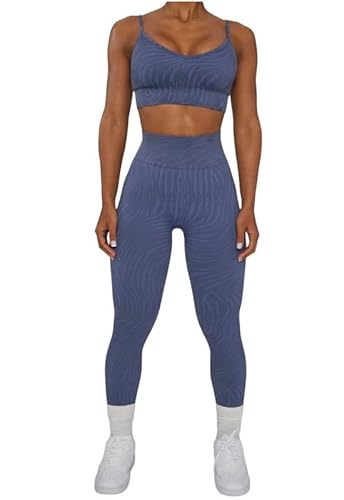 Zebra Print Seamless Yoga Set (M, Blue)