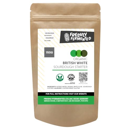 Freshly Fermented British White Sourdough Starter | Live Active Fresh Culture Certified Organic UKAS Lab Tested | Made in UK | Ready to Bake Starter for Classic White Loaves | 150g Pouch