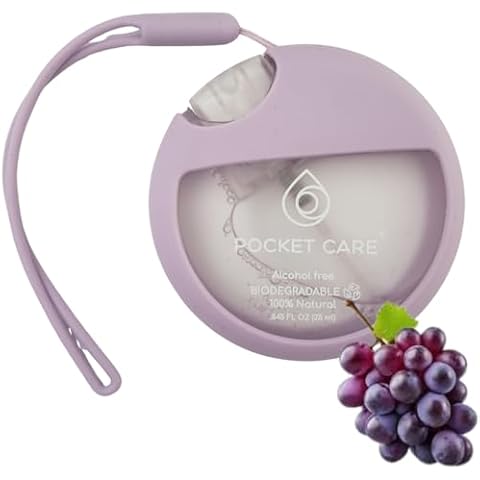 POCKET CARE–Organic Moisturizing Refillable Hydrating Grapefruit Hand Sanitizer Spray (25 ml/8.45 FL OZ) Preppy,Portable with Strap, Mini Travel Keychain– 100% Natural Power Mist Cover
