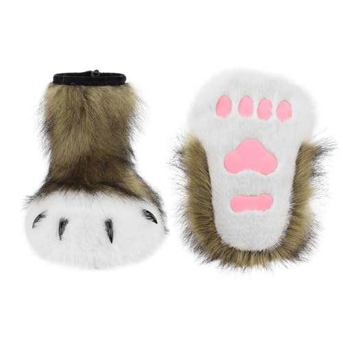 Image of Animal Fuzzy Slippers Bear Cat Wolf Dog Fox Fursuit Feet Paw Claw Shoes Furry Boots Costume Accessories for Adult Kids