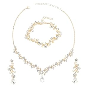 Rhinestone Bridal Wedding Jewelry Sets Gold Jewelry Set for Women Crystal Necklace Bracelet Earrings Set for Brides Bridemaid Prom Costume Accessories
