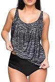Octopus Oversize Tankini Set mit High Waist Slip 2tlg. Badeanzug Gr. 40 – 56 f5526 Farbe: G(1382)-S9(sw) Tankini Grau meliert, High Waist Slip Schwarz, Gr. 42