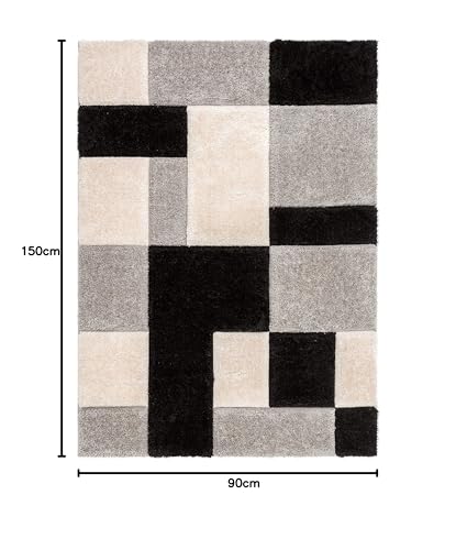 Image of Shaggy Rug for Bedroom Living Room 3X5 FEET Fluffy Plush Area Carpet with Non Slip Backing, Modern Cozy Floor Rug for Home Decor and Comfort (Black- Ivory)