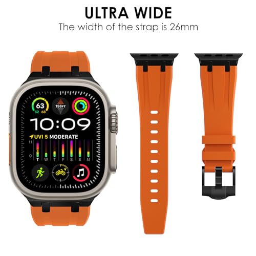 WINGLE 49mm 46mm 45mm 44mm 42mm(series 3) for Apple Watch Strap,Liquid Silicone Rubber Strap Replacement band for iWatch Ultra 3/Ultra 2 1/SE 3 2 1/Series 11 10 9 8 7 6 5 4 3 2 1,Black/Orange - Image 2