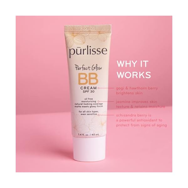 pÅ«rlisse Perfect Glow BB Cream SPF 30: Clean & Cruelty-Free, Medium Flawless Coverage, Hydrates with Jasmine | Light Medium 1.4oz