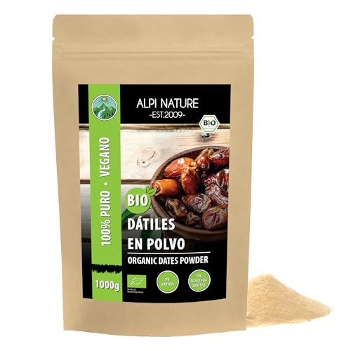 Alpi Nature Azúcar de Dátil Orgánico 1kg, Dátiles Orgánicos Molidos en Polvo, Sustituto del Azúcar