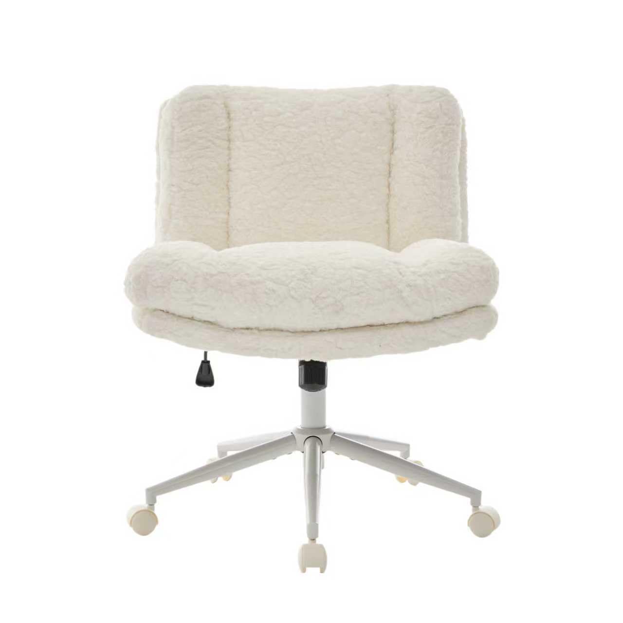 Shenyon Bürostuhl ohne Armlehne, Schneidersitz Stuhl mit Rollen, höhenverstellbar & drehbar, 2 lagige Polsterung mit Rückenlehne, als Homeoffice Stuhl, Schminktisch Stuhl, Schreibtischstuhl, Creme