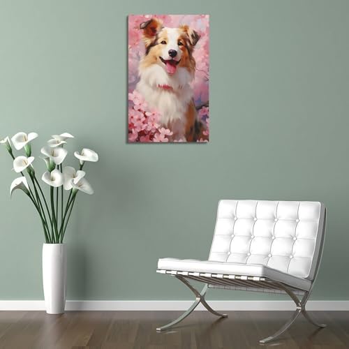 Poster chien cerisier WIZIGM cadre toile moderne 20x30cm