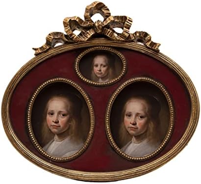 SIKOO Collage Picture Frame With three opening , Antique Ornate Oval Photo Frame Tabletop and Wall Hanging with High Definition Glass Front for Home Decor, Photo Gallery, Art, Red