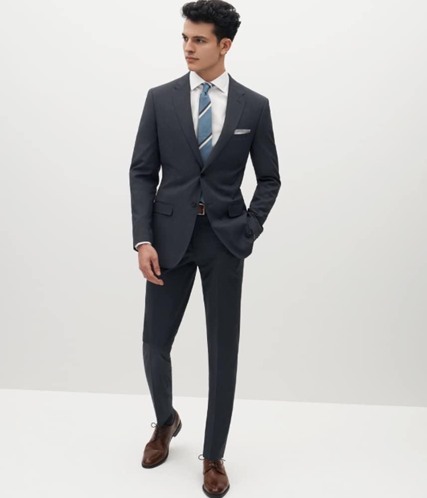 Uomo Singolo Petto Button Suit Notch Risvolto Giacca Pantaloni riunione di Natale