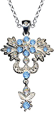 Kette + Anhänger Art Nouveau Blau Collier Echt Sterling 925 Silber Zirkonia Kristalle Strass Liebe Glaube Hoffnung Emotion Symbol Motiv Stil Objekt weiss extravagant gut modisch klar schön