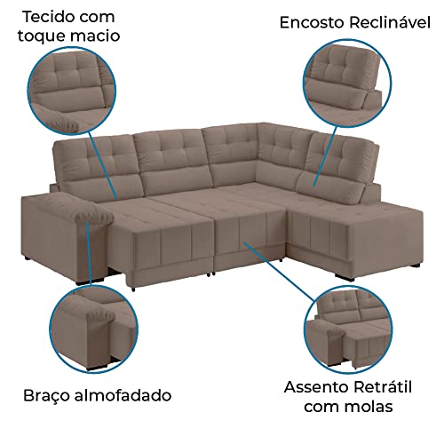 Sofá de Canto Retrátil e Reclinável com Molas Firenze Capuccino