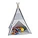 Produktbild Relaxdays 10035300 Tipi Zelt für Kinder, mit Boden, Kinderzimmer Zelt, Wigwam Kinderzelt, HxBxT: 150 x 120 x 120 cm, weiß-grau