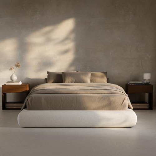 Image of RECCI AirFrame Half-Moon Upholstered Queen Platform Bed Frame, Minimalist Velvet Curved Arched Base, 5 Inch Fully Round Cushioned Foam, No Box Spring Needed, Easy Assembly | Round Shaped