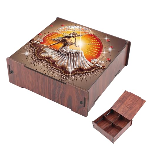 Image of AiYuanzsh DIY Diamond Art Storage Box, Sunset Lady Design Wooden Diamond Painting Case with Flip-Top Lid and 4 Divided Compartments, Desktop Craft, Jewelry and Accessories Supplies Storage Container