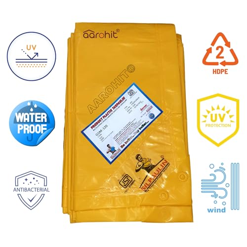Image of Silpaulin Tarpaulin (15Ft X 18Ft) 120 GSM from 100% Waterproof UV Resistant Cross Laminated Multi Layer Tarpaulin Tirpal Reinforced Eyelets, Swiss Technology, Yellow, (15Ft X 18Ft)
