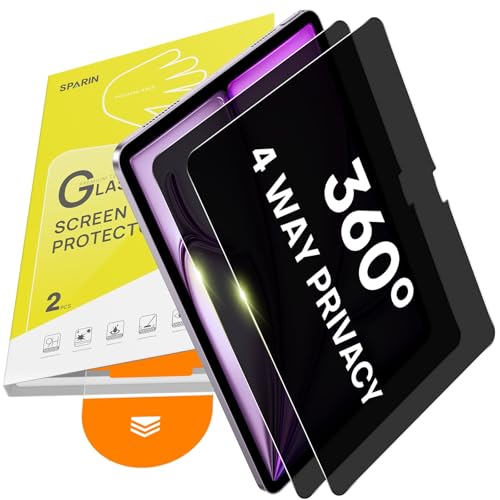 SPARIN 2 Pack 360 Privacy Screen Protector for iPad Air 13 Inch M4/M3/M2 (8th/7th/6th Generation 2026/2025/2024) Military-Grade 4 Way Anti-Spy Tempered Glass with Auto Application Tray Shockproof