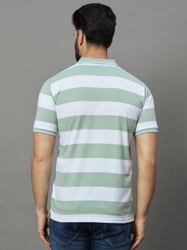 Image of UNIBERRY Men's Cotton Blend Regular Fit Polo Collar Striper T Shirt Has A Short Sleeves & Pocket On Chest-MT3-LG XL Light Green