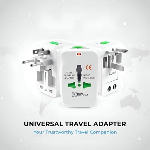 Image of Embox Universal Charger Adapter 224+ Countries Support Travel Adapter International All in One Worldwide International Travel Adapter (White)