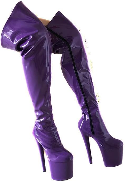 denova's Women's Patent 7.9in Very High Heel Platform Pole Dance Over-The-Knee Thigh High Boot with Zipper