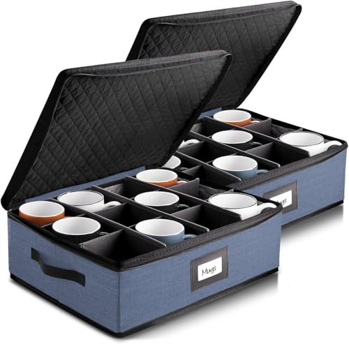 Image of Hearth & Harbor Hard Shell Mug Organizer, Cup and Mug Storage Box, Blue