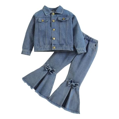 HOMFIN Toddler Baby Girl Outfit Infant Girl Solid Clothes Top Flare Pant Bell-bottoms 2Pcs (3-4Years) Cover