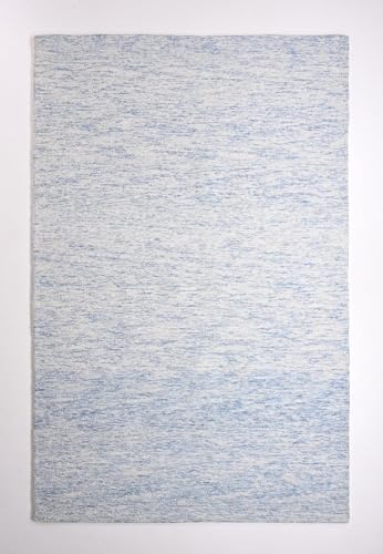 Image of Abstract Collection Handmade Area Rug - 100% Wool Pile, Contemporary Modern Textured Carpet for Living Room, Bedroom, or Office | Cotton Backing, Thick & Plush (Ocean Blue, 8' x 10')