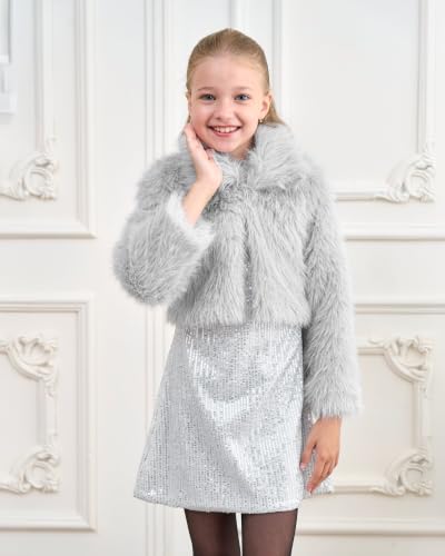 Image of BOLEROSE Girls Collared Faux Fur Bolero Jacket